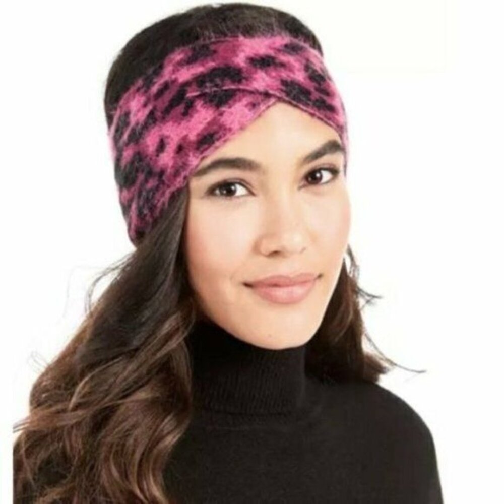 DKNY Fuzzy Animal Print Knit Twist Headband